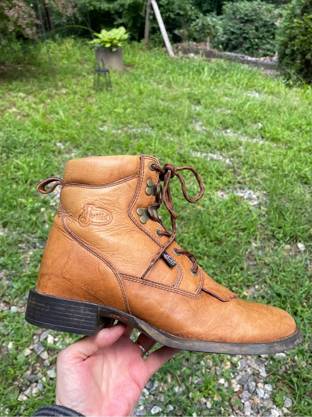 Justin Lace Up Leather Boots Size 8 B